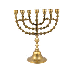 Menorah decorated with leaves with a shiny brass finish /8 inches - 20cm - The Peace Of God®