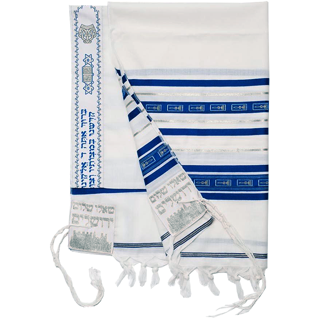 Wool Grafted In Messianic Prayer Shawl - Tallit ,Silver/Blue - The Peace Of God®