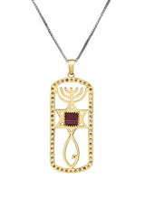 Nano Sim OB + NT 14K Gold Pendant Studded with 26 Diamonds + 1 Large Diamond in Messianic Symbol Design - The Peace Of God®