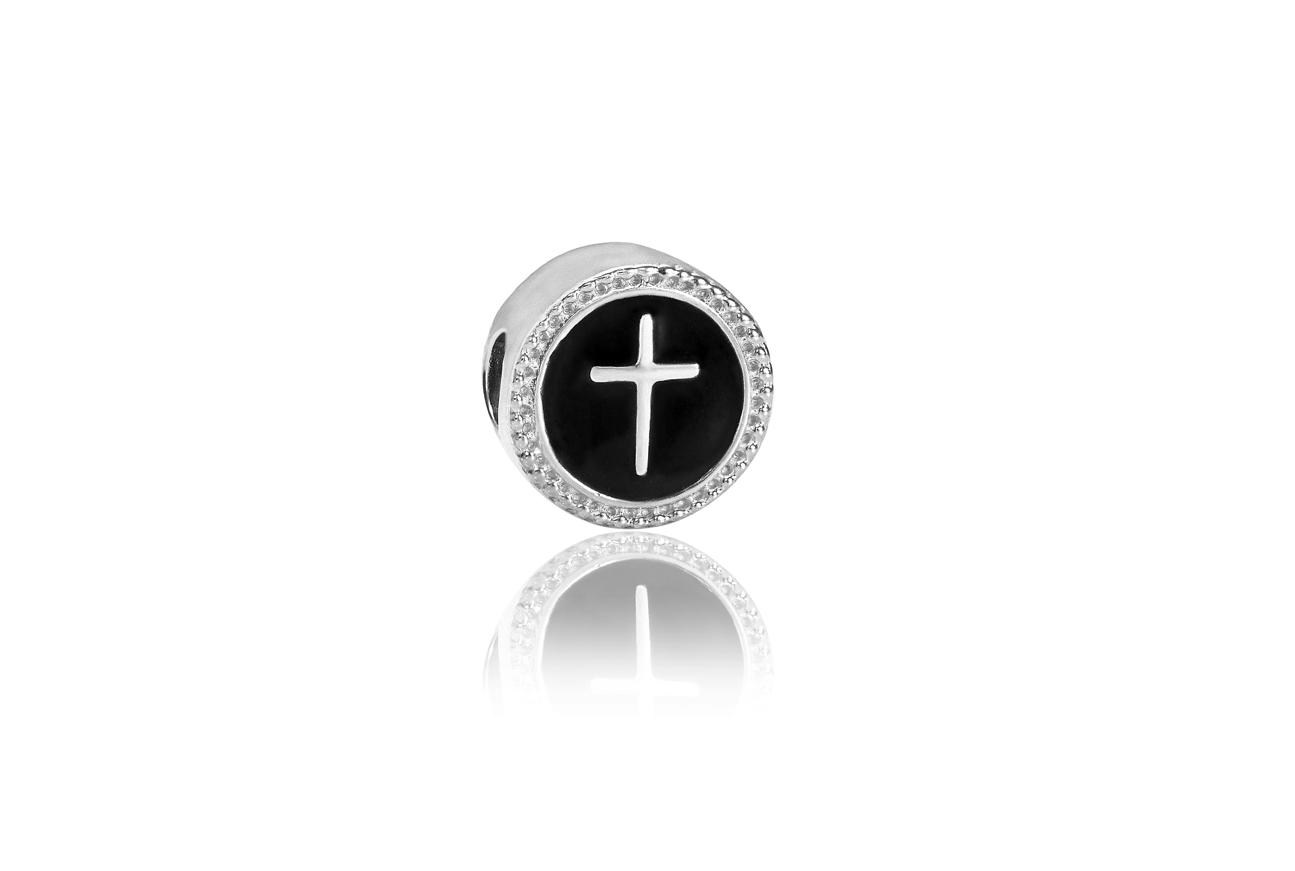 Black Enamel and Silver Cross Bead