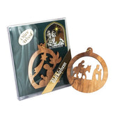 2 Christmas Decorations w/Nativity Scene Set Handmade from Natural Olive Wood - The Peace Of God®