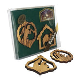 Handmade 4 Christmas Decorations w/Nativity Scene Set from Natural Olive Wood 2,5" - The Peace Of God®