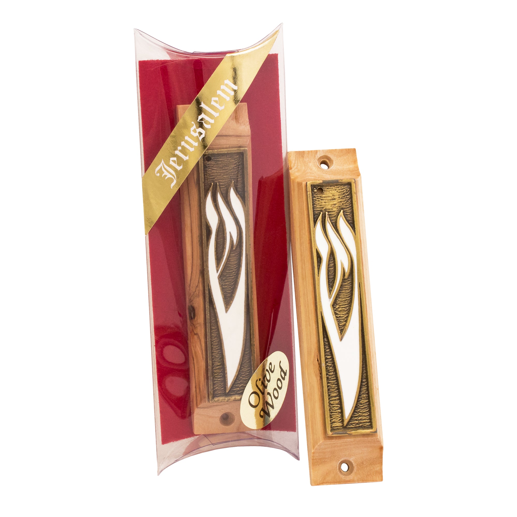 Bronze Enamel Mezuzah / Olive Wood SHIN Shema Israel 4" - The Peace Of God®