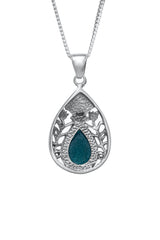 Jerusalem Nano New Testament Silver Pendant - Drop and Floral Decoration Studded with Roman Glass - The Peace Of God®