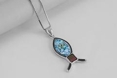 Nano Sim Bible Silver Pendant - Ichthys studded with Roman Glass - The Peace Of God®