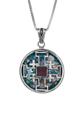 Nano Sim NT Round Silver Pendant - The Jerusalem Cross Studded with Roman Glass - The Peace Of God®