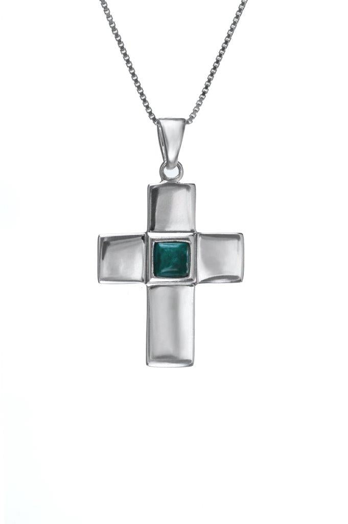 Nano Sim NT Silver Pendant - Cross Studded with Eilat Stone - The Peace Of God®
