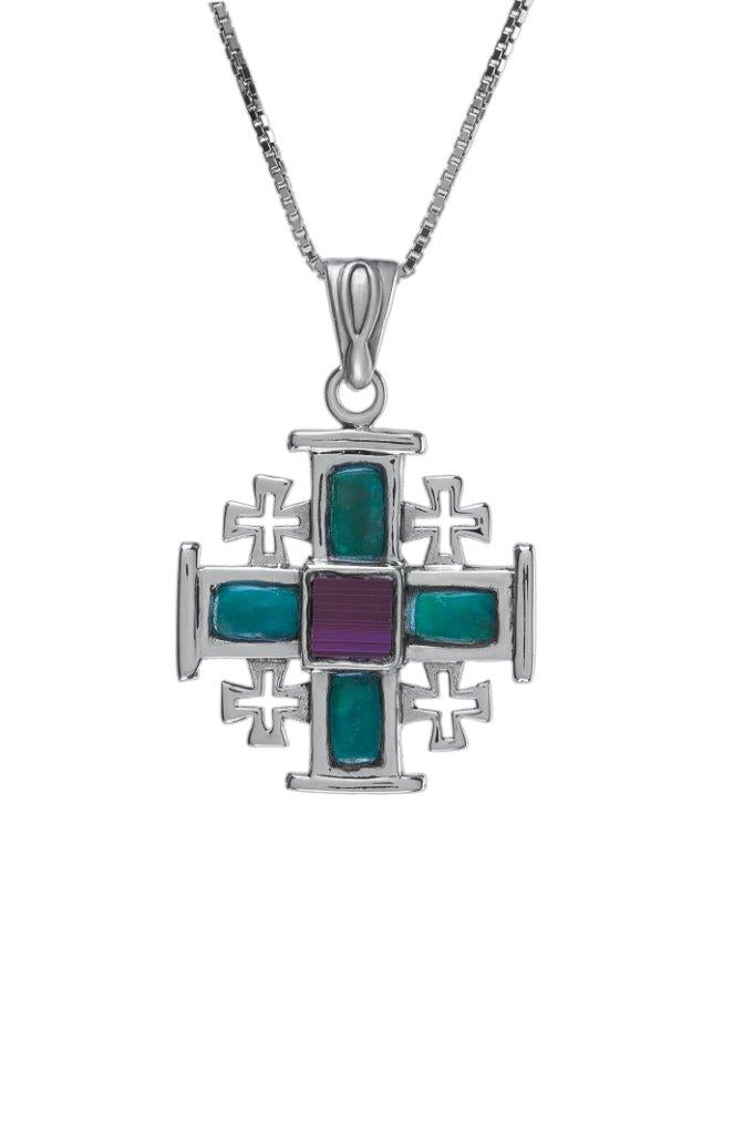 Eilat Stone Silver Necklace - Nano Sim NT The Jerusalem Cross