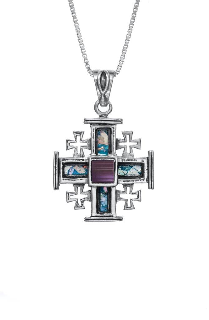 Nano Sim NT Silver Pendant -The Jerusalem Cross studded with Roman glass - The Peace Of God®