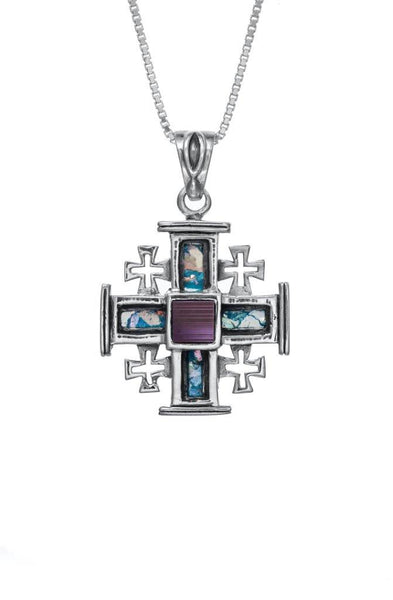 Nano Sim OB Silver Pendant - Drop Studded with Roman Glass From top the Holy Land