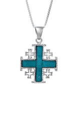 Nano Sim NT Silver Pendant -The Jerusalem Cross studded with Eilat Stone - The Peace Of God®