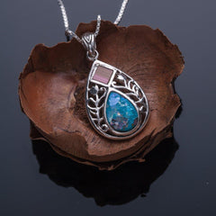 Nano Sim Bible Silver Pendant - Drop and Floral Decoration Studded with Roman Glass - The Peace Of God®