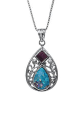 Nano Sim Bible Silver Pendant - Drop and Floral Decoration Studded with Roman Glass - The Peace Of God®