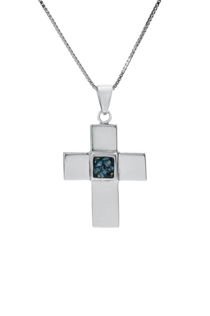 Silver Cross Pendant - Nano Sim NT Studded with Roman Glass