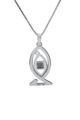 Nano Sim NT Silver and 9K Gold Pendant - Ichthys Inlaid with a Diamond - The Peace Of God®