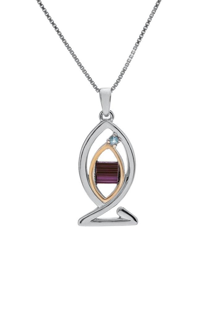 Nano Sim NT Silver and 9K Gold Pendant - Ichthys Inlaid with a Diamond - The Peace Of God®