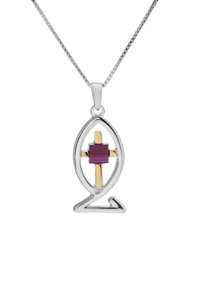 Nano Sim NT Silver and 9K Gold Pendant - Ichthys and Cross - The Peace Of God®