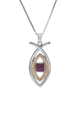 Nano Sim NT Silver and 9K Gold Pendant - Ichthys Studded with Zircons - The Peace Of God®
