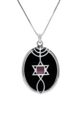 Nano Sim NT Silver Pendant - The Messianic symbol Studded with Onyx Stone (Front and Back) - The Peace Of God®
