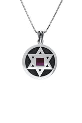 Nano Sim OB Silver Round Framed Pendant - Star of David - The Peace Of God®
