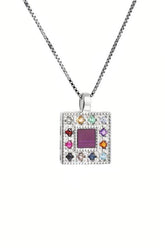 Nano Sim OB Silver Pendant - 12 Avnei Hoshen Inlaid with 1 Diamond - The Peace Of God®