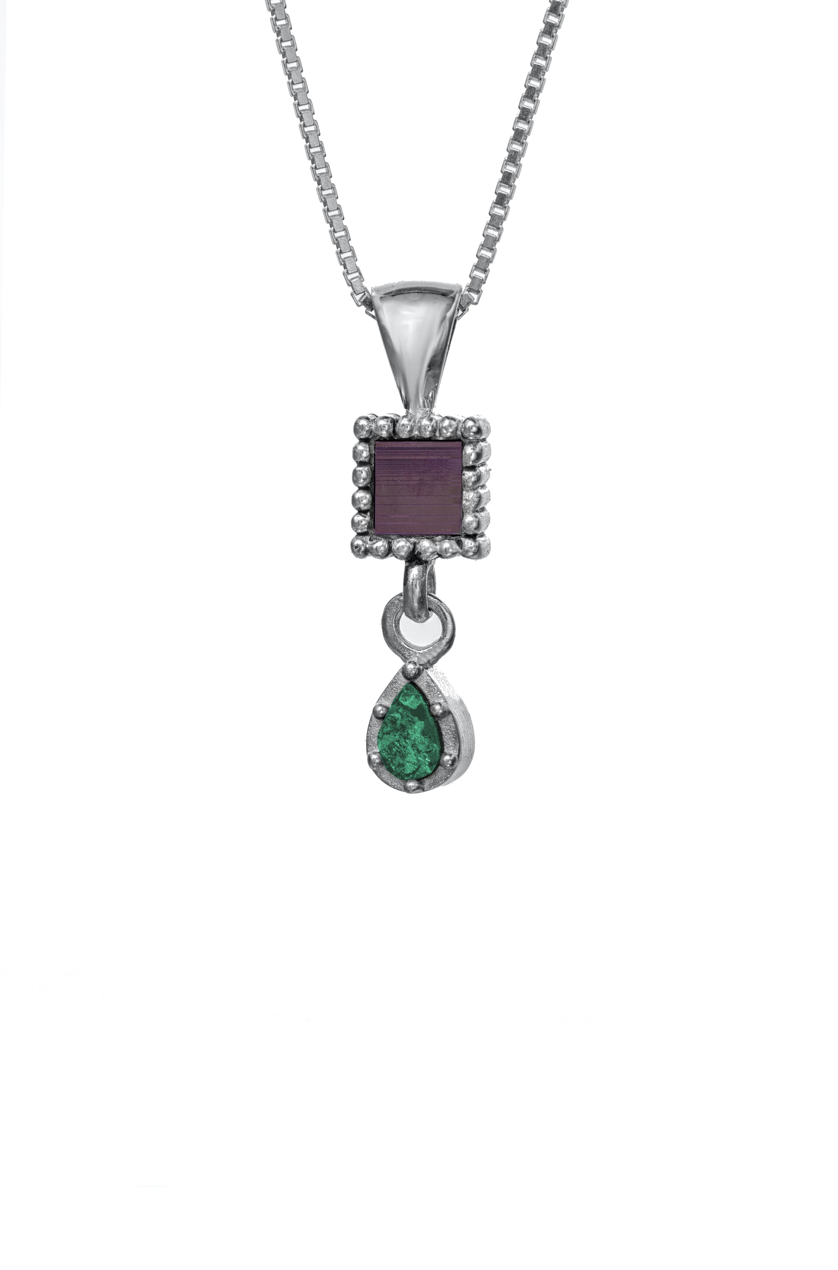 Jerusalem Nano New Testament Silver Pendant - Drop Studded with Eilat Stone - The Peace Of God®