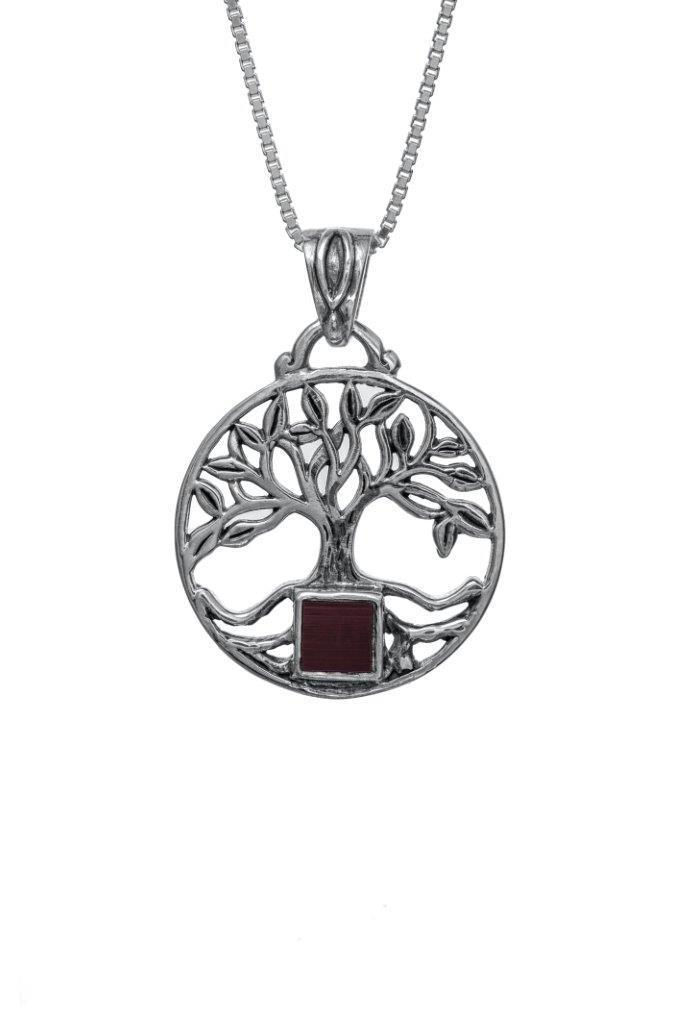 Nano Bible Sim Silver Pendant - Tree of Life with Round Frame - The Peace Of God®