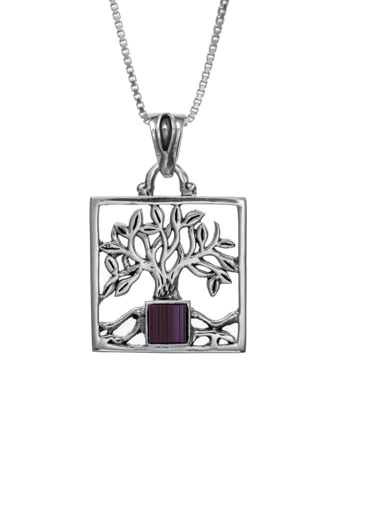 Tree of Life Pendant Silver Necklace Nano Sim OB with Square Frame