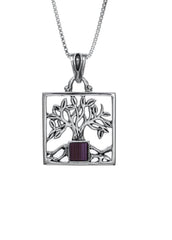 Tree of Life Pendant Silver Necklace Nano Sim OB with Square Frame