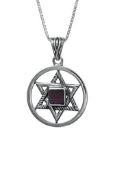 Nano Bible Sim Silver Round Framed Pendant - Star of David with Rope Finish - The Peace Of God®