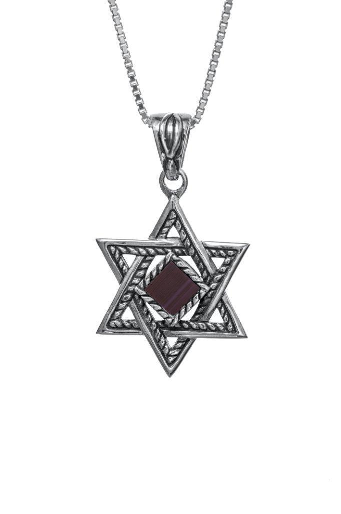 Nano Bible Sim Silver Pendant - Star of David with Rope Finish - The Peace Of God®