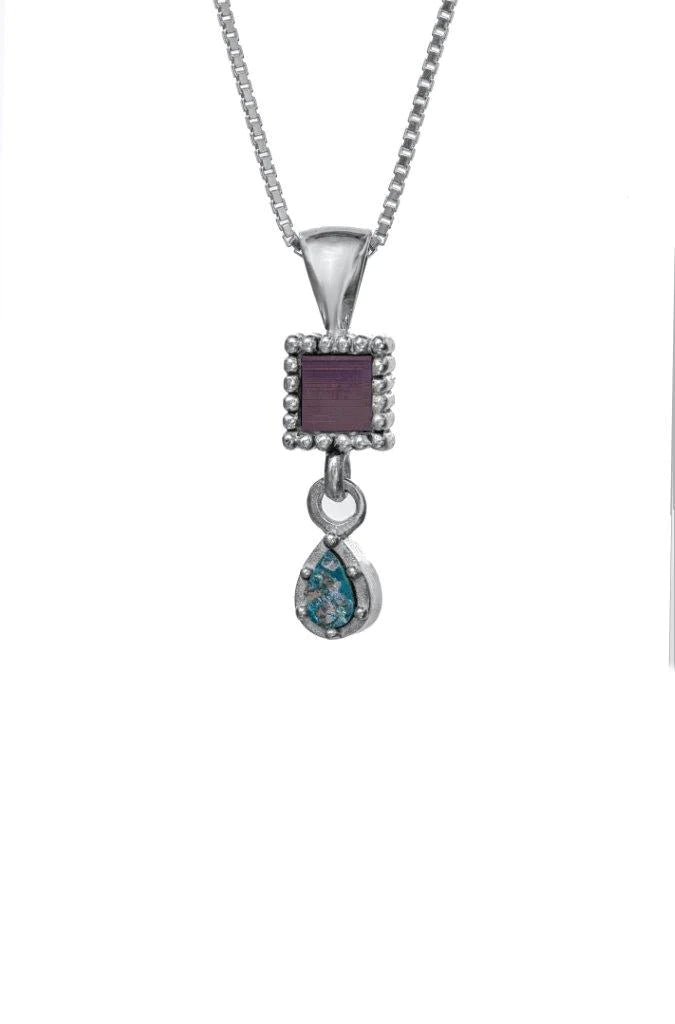 Nano Sim OB Silver Pendant - Drop Studded with Roman Glass - The Peace Of God®