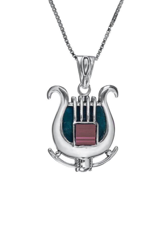 Nano Sim OB Silver Pendant - David's Harp with Eilat Stone - The Peace Of God®