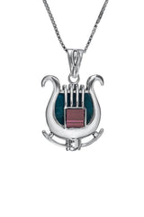 Nano Bible Sim Silver Pendant - David's Harp with Eilat Stone - The Peace Of God®