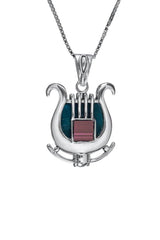 Nano Sim OB Silver Pendant - David's Harp with Eilat Stone - The Peace Of God®