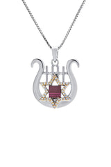 Nano Sim OB Silver and 9K Gold Pendant - David's Harp and Star of David Studded with Zircons - The Peace Of God®