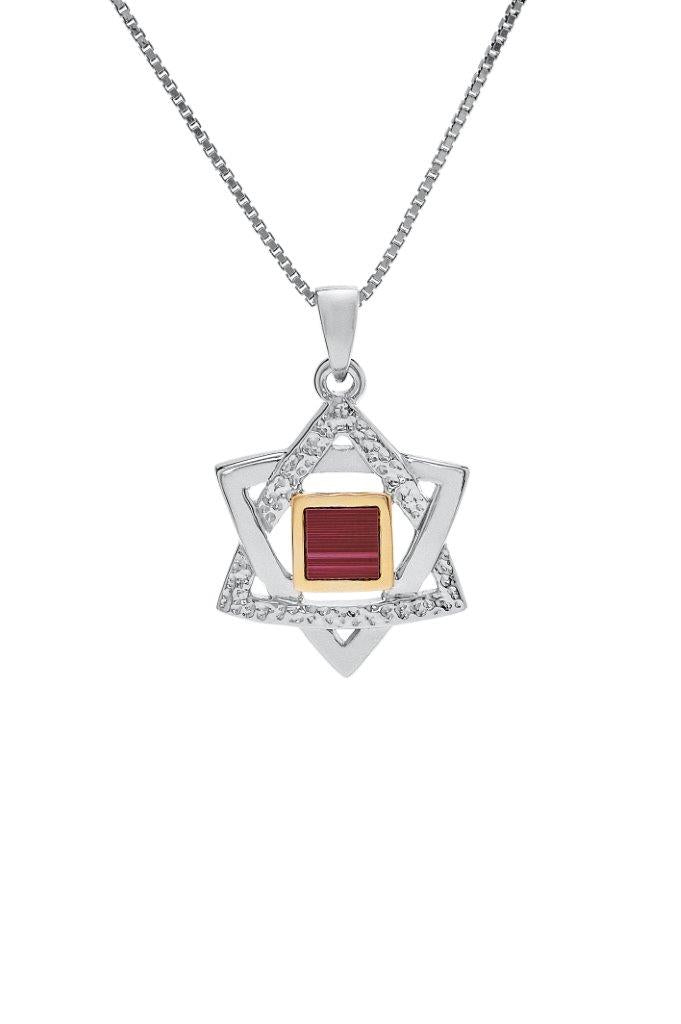 Nano Sim OB Silver and 9K Gold Pendant - Star of David Half Rugged - The Peace Of God®
