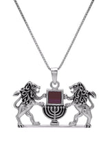 Nano Bible Sim Silver Pendant - Lion of Judah with Menorah - The Peace Of God®