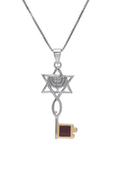 Nano Sim NT Silver and 9K Gold Pendant - The Messianic Symbol with Menorah in Key Desigh - The Peace Of God®