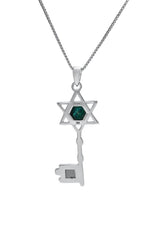 The Peace Of God - Nano Bible Sim Silver Pendant Star of David Key Chain, Decorated with 9K Gold and Eilat Stone - The Peace Of God®