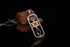Nano Sim OB + NT 14K Gold Pendant Studded with 26 Diamonds + 1 Large Diamond in Messianic Symbol Design - The Peace Of God®