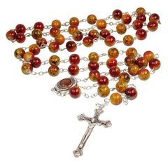 Catholic Faux Multicolored Stone Rosary Beads Crucifix & Holy Soil - The Peace Of God®