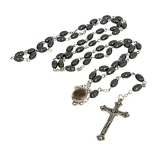 Hematite Rosary Beads Prayer Knot w/Crucifix and Holy Soil from Jerusalem - The Peace Of God®