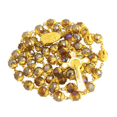 Catholic Rosary Beads Brown Crystal Medal Crucifix Necklace Jerusalem - The Peace Of God®