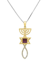 Nano Sim OB + NT 14K Gold Pendant Studded with 30 Diamonds in Messianic Symbol Design - The Peace Of God®