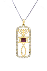 Nano Sim OB + NT 14K Gold Pendant Studded with 26 Diamonds + 1 Large Diamond in Messianic Symbol Design - The Peace Of God®