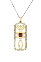Nano Sim OB + NT 14K Gold Pendant Studded with 26 Diamonds + 1 Large Diamond in Messianic Symbol Design - The Peace Of God®