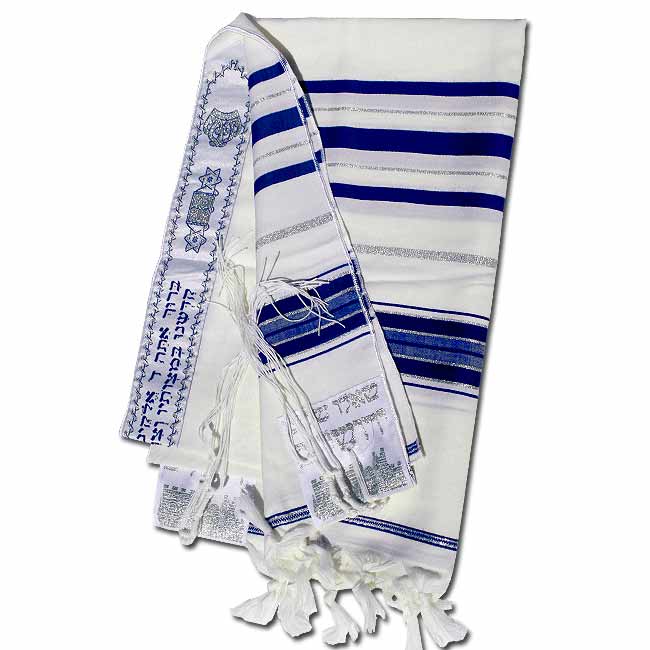 Acrylic Prayer Shawl -Tallit , Silver/Blue - The Peace Of God®