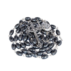 Hematite Rosary Beads Prayer Knot w/Crucifix and Holy Soil from Jerusalem - The Peace Of God®