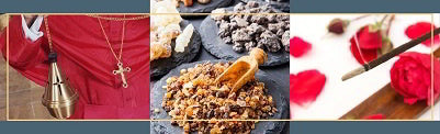 Natural incense sticks made from herbs and resins such as myrrh, lavender, and rose for prayer and spiritual atmosphere